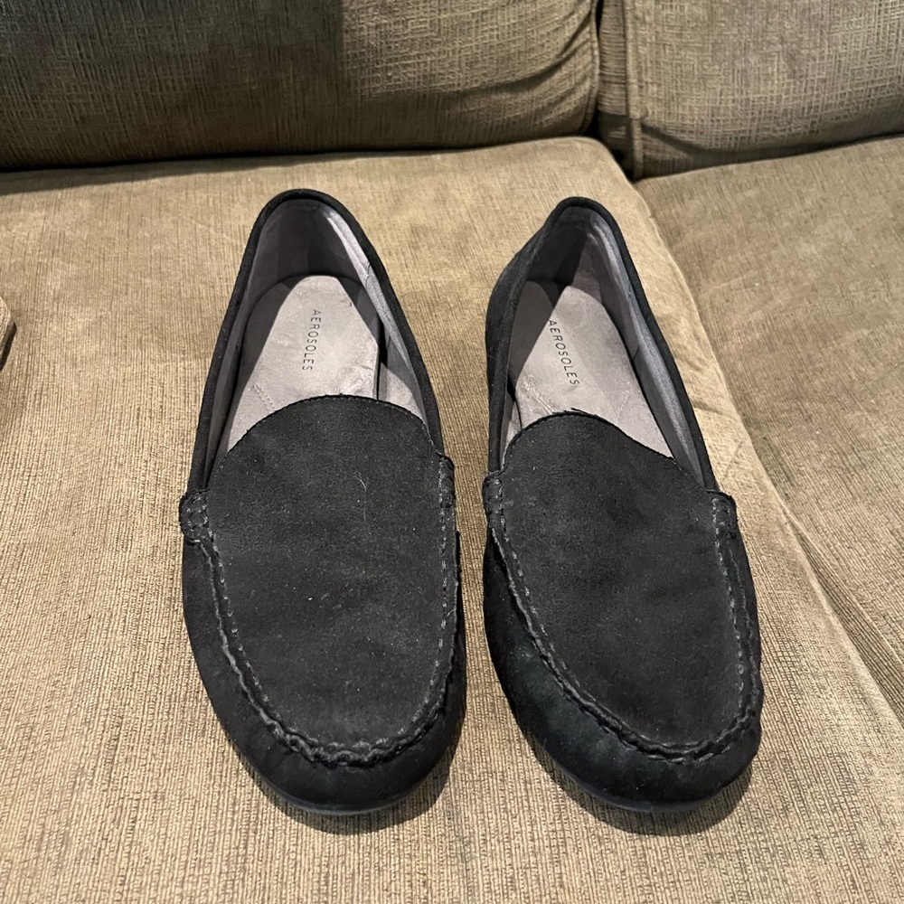 black suede loafers